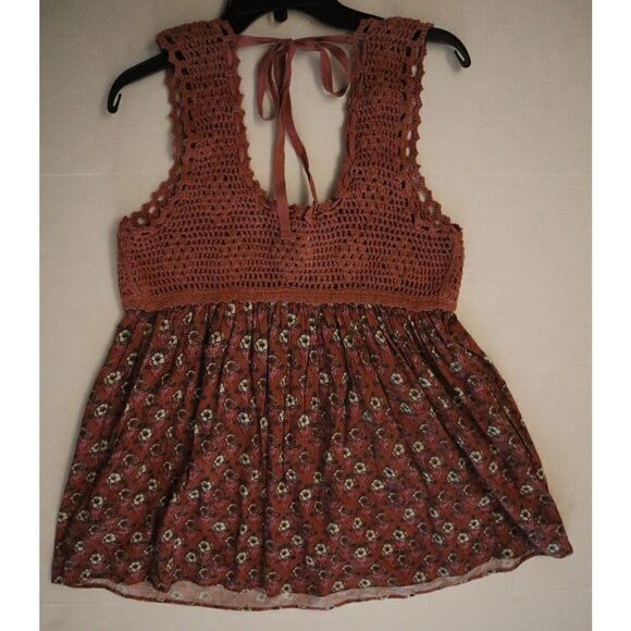Free People OB1505272 Women's Sz XS Brown Multi Floral Honey Pie Babydoll Tunic - Picture 6 of 9